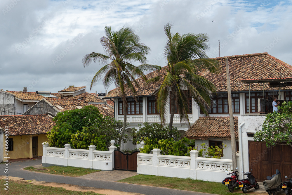 House With A Tiled Roof And Palm Trees