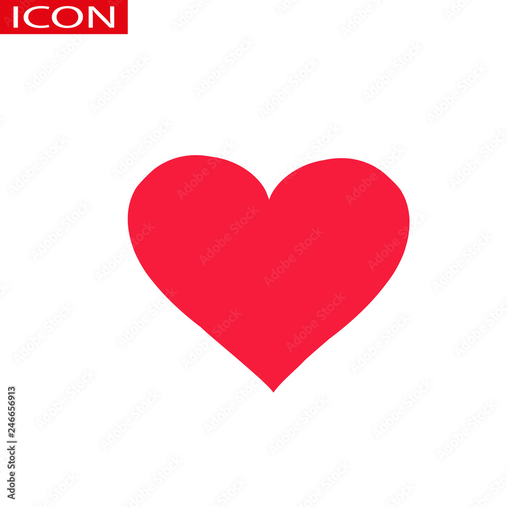 Heart, Symbol of Love and Valentine s Day. Flat Red Icon Isolated on White Background. Vector illustration.