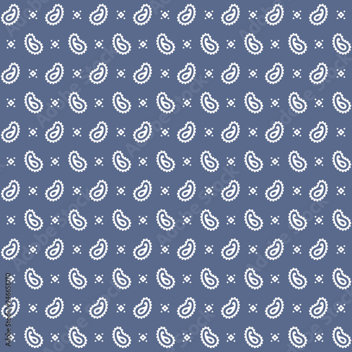 Seamless floral pattern in vector. Small white flowers and paisley on a blue background.