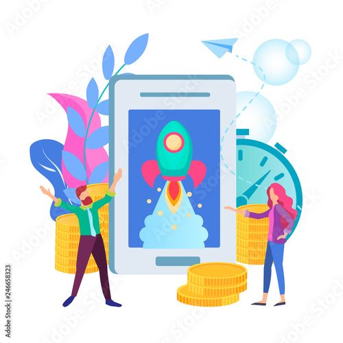 Startup concept, the beginning of mobile Internet business, young people in a short time to organize a successful business, the development of mobile Internet business.