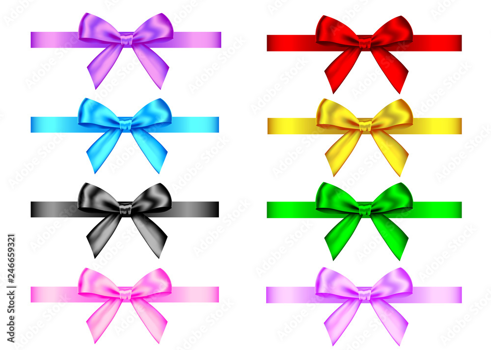 Decorative gift ribbon and bow isolated on white background.