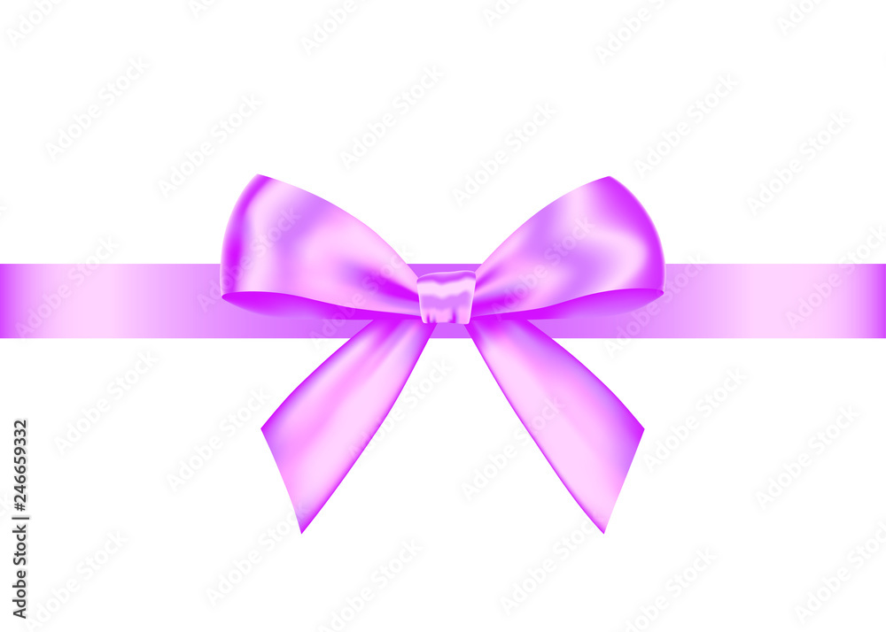 Purple  realistic gift bow with horizontal  ribbon.