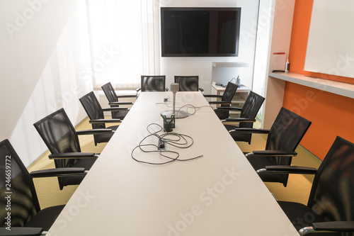 Interior of meeting room in moder office. Emty office.