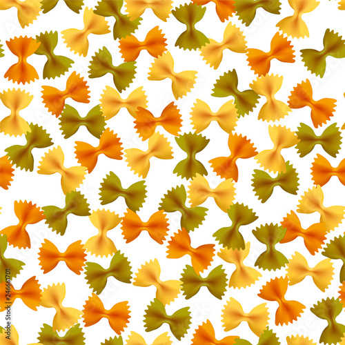 Seamless pattern. Farfalle pasta on white background.