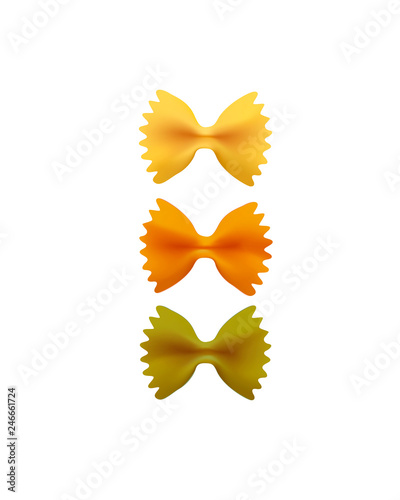 Farfalle pasta set on white background. Realistic illustration