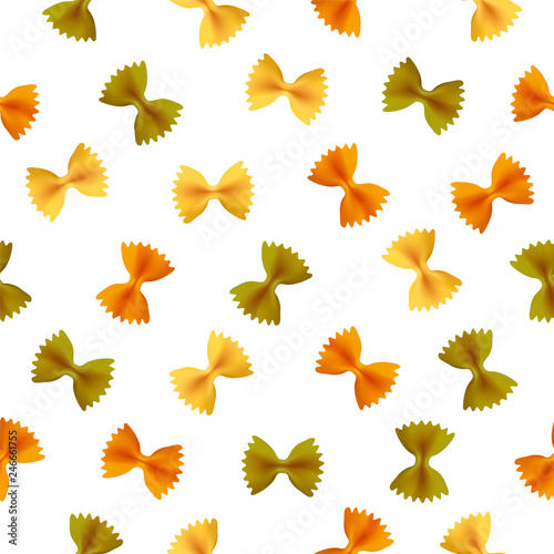 Seamless pattern. Farfalle pasta on white background.
