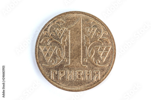 Ukrainian one-hryvnia coin with isolate on a white background