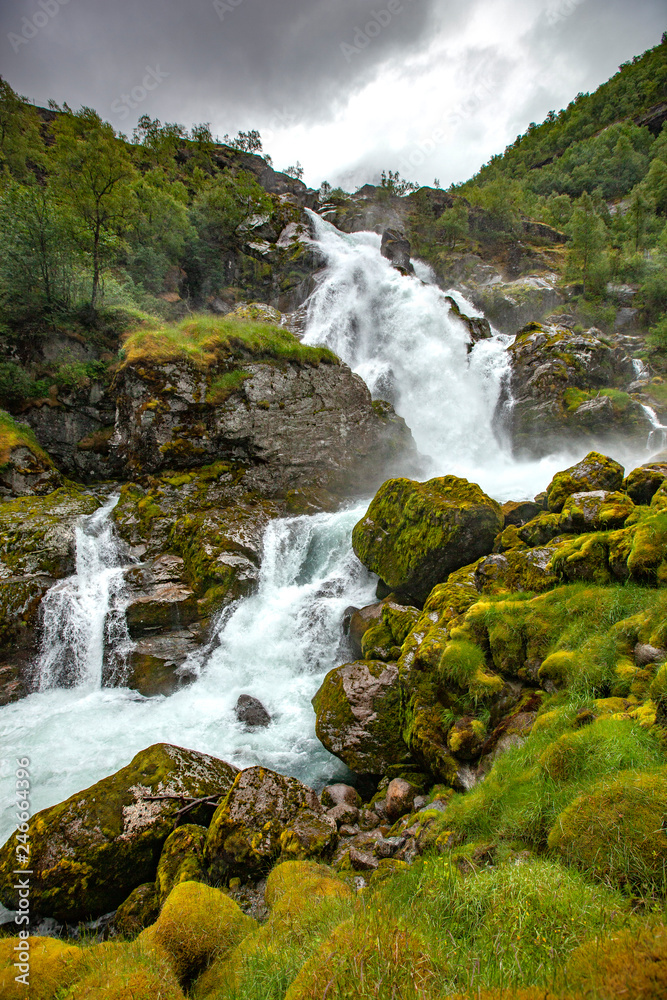 Kleivafossen waterfall in Briksdalsbreen, Norway Kleivafossen waterfall in Briksdalsbreen, Norway
