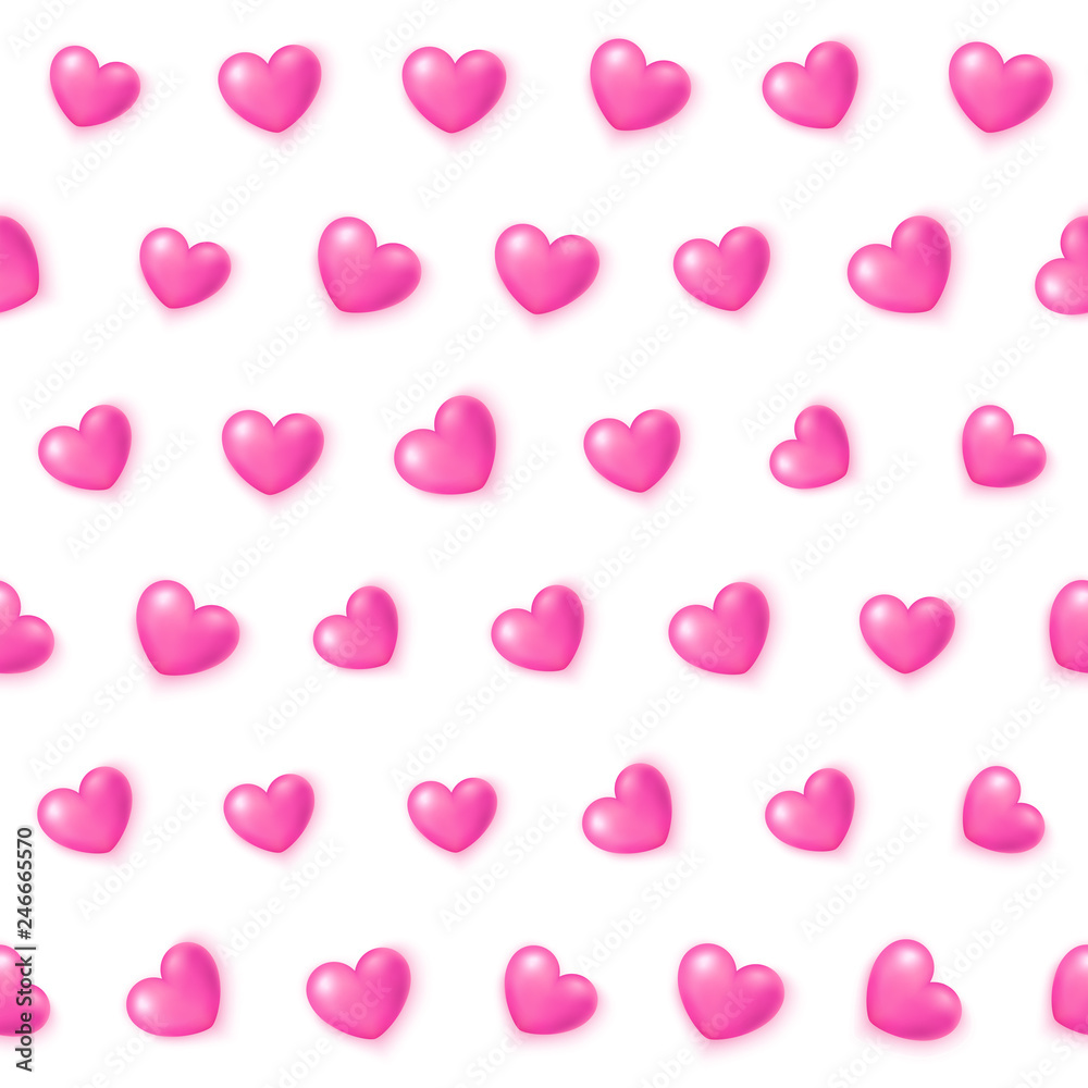 Cute pink hearts seamless pattern, Valentine's Day, texture for wallpapers, fabric, wrap, web page backgrounds, vector illustration