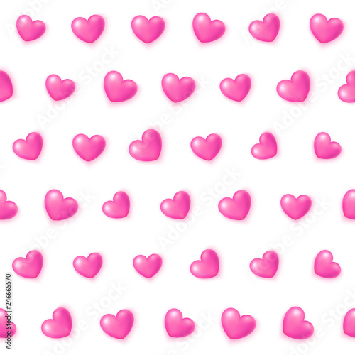Cute pink hearts seamless pattern, Valentine's Day, texture for wallpapers, fabric, wrap, web page backgrounds, vector illustration