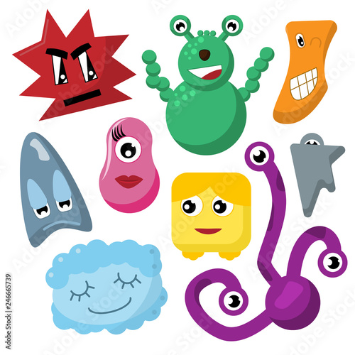 Vector illustration - set of flat monsters with different emotions