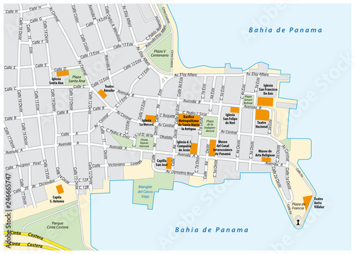Road map of the old city of Panama City, Panama