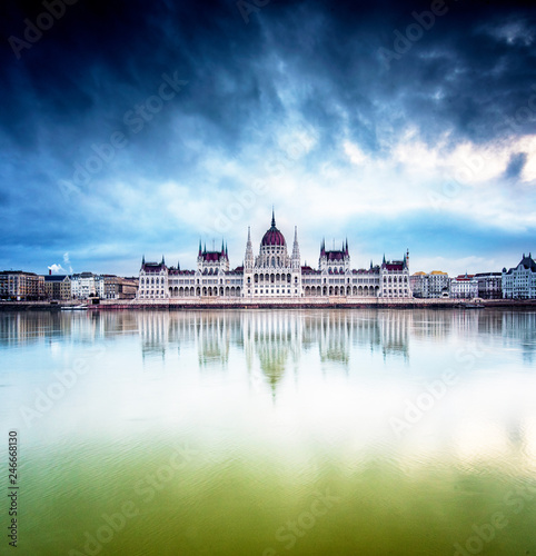 The Hungarian Parliament with river Danube in the morning