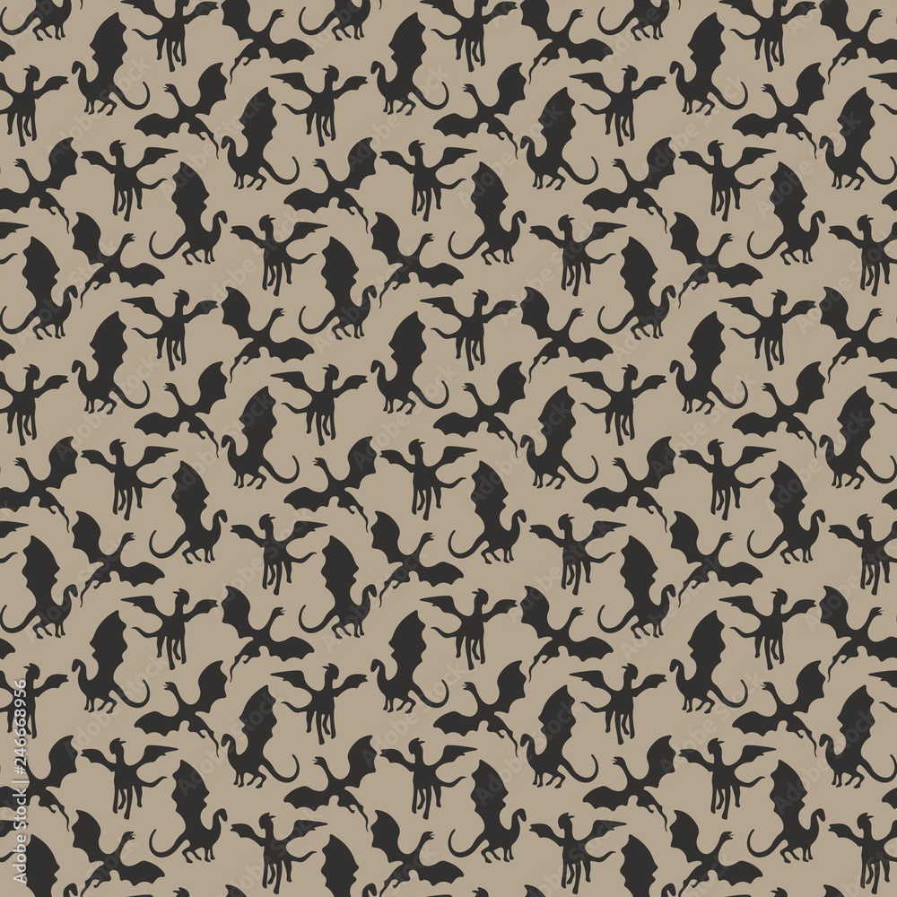 Dragon Seamless Pattern - Silhouettes of dragons repeating pattern design