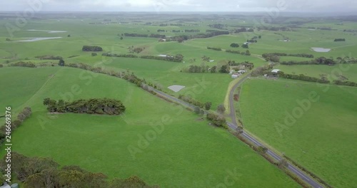 Arial footage of country Victoria overlooking roads and fileds photo