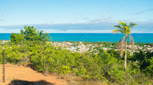 A view of Itamaraca island from a hill - atlantic forest and atlantic ocean in the background (Ilha de Itamaraca, Brazil)