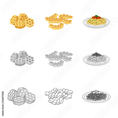 Vector illustration of pasta and carbohydrate icon. Collection of pasta and macaroni vector icon for stock.