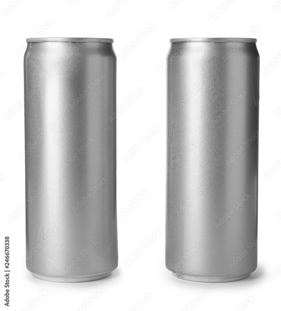 Aluminum cans with beverage on white background. Space for design Aluminum cans with beverage on white background. Space for design