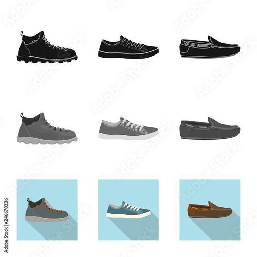 Vector illustration of shoe and footwear icon. Collection of shoe and foot stock vector illustration.