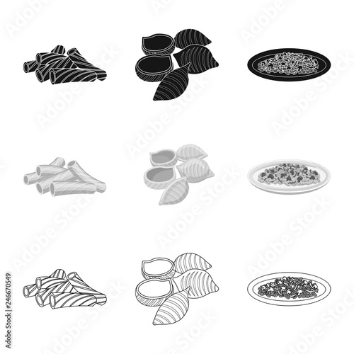 Vector illustration of pasta and carbohydrate logo. Set of pasta and macaroni stock symbol for web.