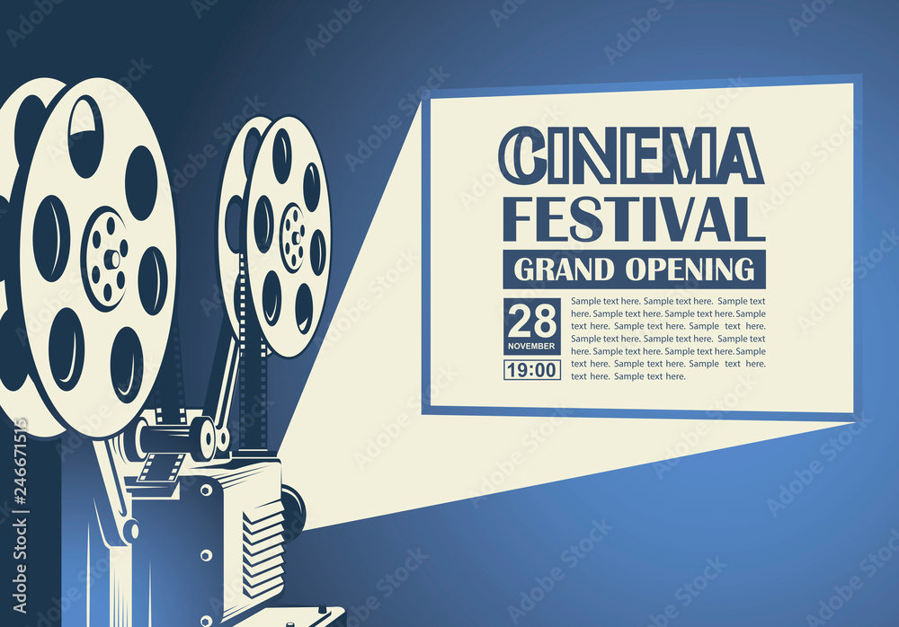 Naklejka premium cinema poster with retro film projector background