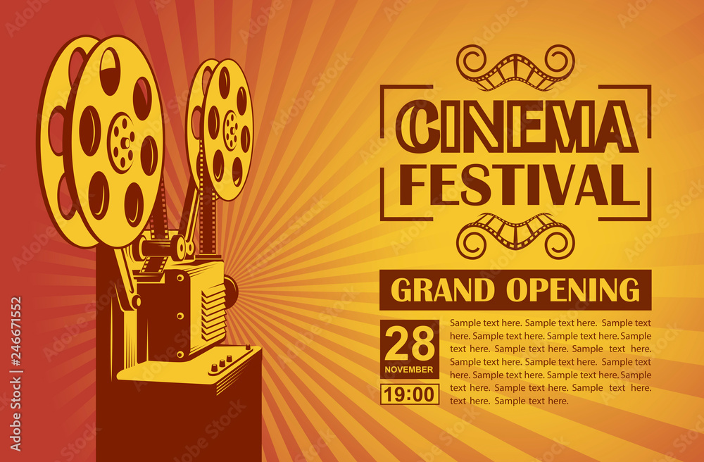 Fototapeta premium cinema poster with retro film projector background