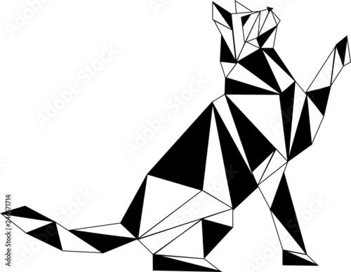 Cat looking to top pets illustration vector image, black, white, contour, graphics, isolated
