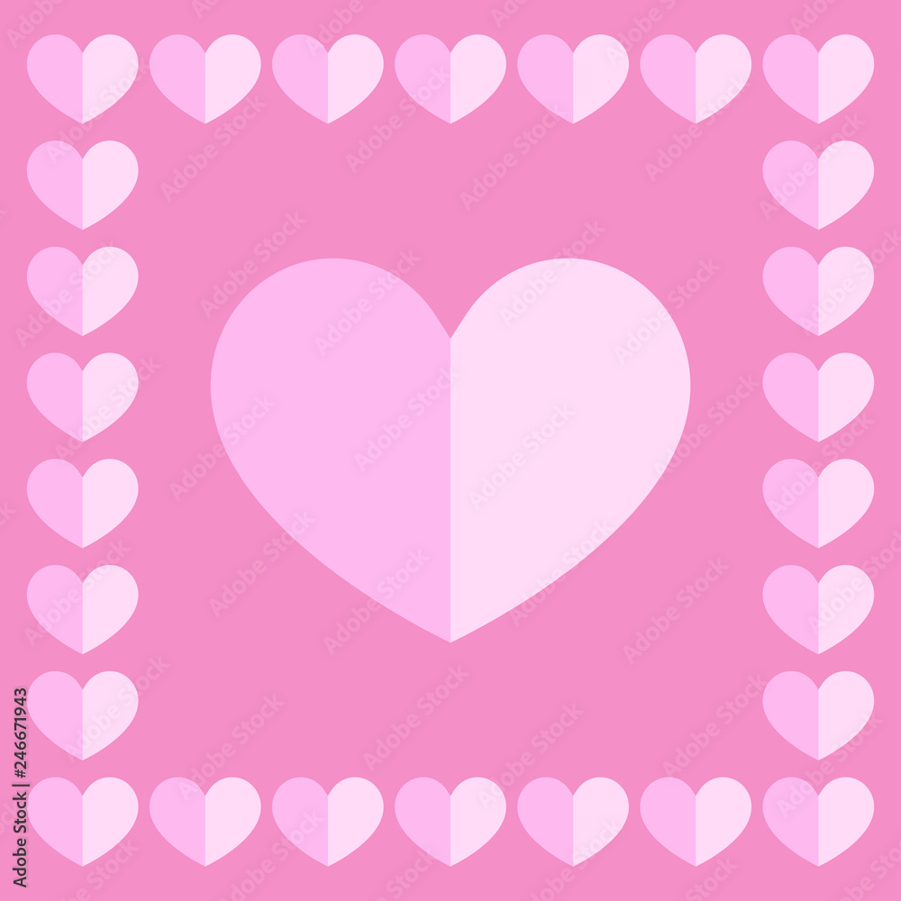 one pink and white heart with frame on pink for pattern and design