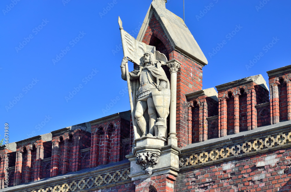 Sculpture of commander Friedrich von Zollern on the Friedland Gate. Kaliningrad, formerly Konigsberg, Russia