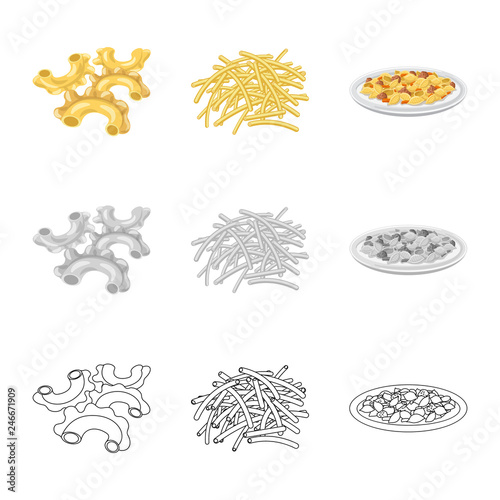 Vector design of pasta and carbohydrate sign. Collection of pasta and macaroni vector icon for stock.