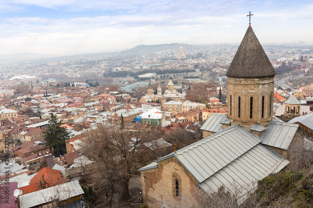 Church Zemo Betlemi  in district old town Tbilisi. Panoramic view from above of the city Tbilisi. Georgia