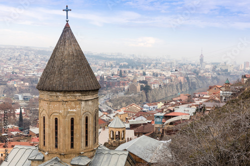 Church Zemo Betlemi  in district old town Tbilisi. Panoramic view from above of the city Tbilisi. Georgia photo