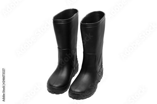 Rubber black boots for fishing.
