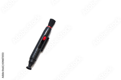 Lens pencil isolated on white background. View from above