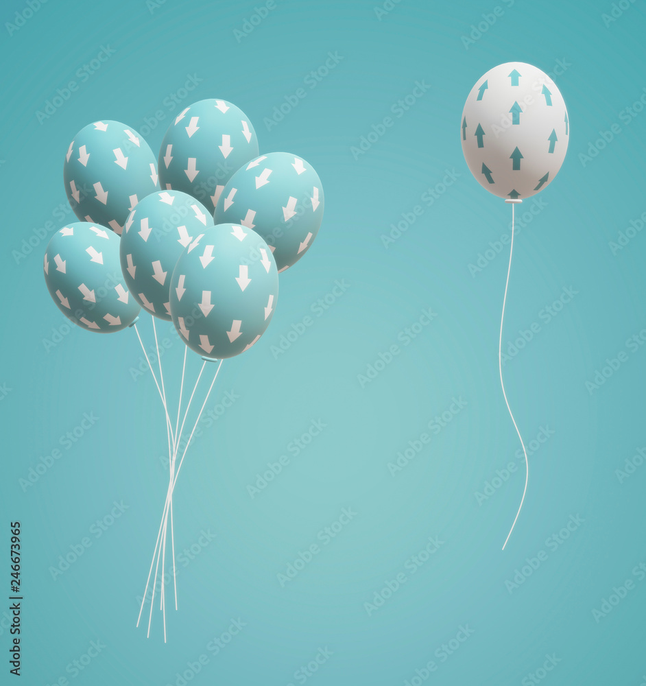Conjunto de balões azuis com setas e balão branco isolado. Stock Photo ...