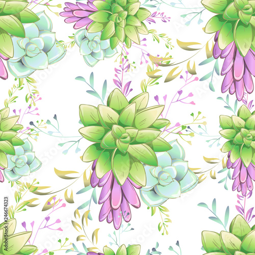 Sucullent pattern design. Trendy flower gradients. Vector cactus illustration.
