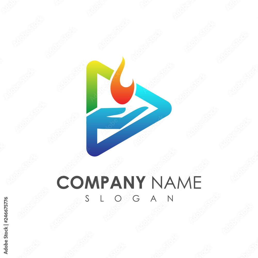Play Logo With hand And Fire Play Logo With hand And Fire