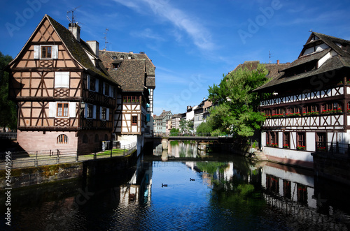 Traditional houses at both sides of the canal at Strasbourg, France