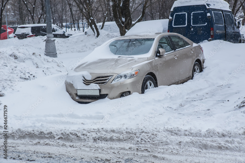 cars in the Parking lot in the winter cars in the Parking lot in the winter