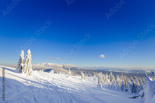 Winter trekking Beskidy mountains Rysianka