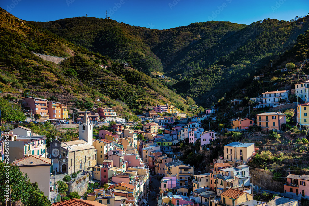 Village and Hills of Riomaggiore Cinque Terre Italy Village and Hills of Riomaggiore Cinque Terre Italy