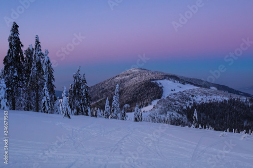 Fototapeta Naklejka Na Ścianę i Meble -  Winter trekking Beskidy mountains Rysianka
