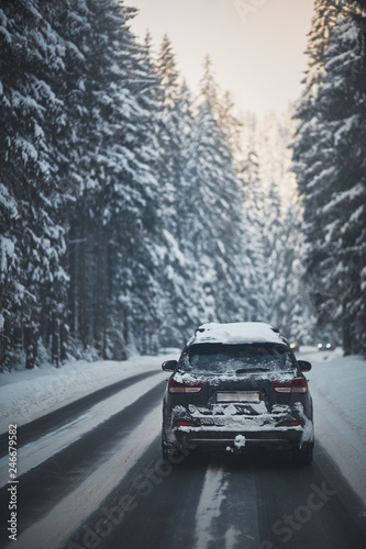 car on road in winter