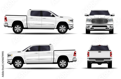 realistic car. truck  pickup. front view  side view  back view.