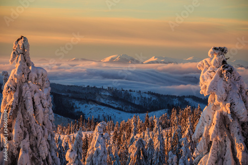 Fototapeta Naklejka Na Ścianę i Meble -  Winter trekking Beskidy mountains Rysianka