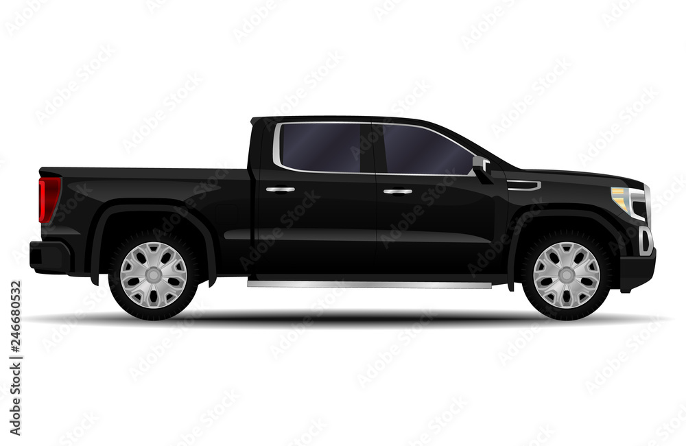 realistic car. truck, pickup. side view.