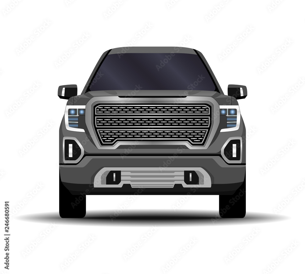 realistic car. truck, pickup. front view. realistic car. truck, pickup. front view.