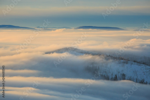 Winter trekking Beskidy mountains Rysianka