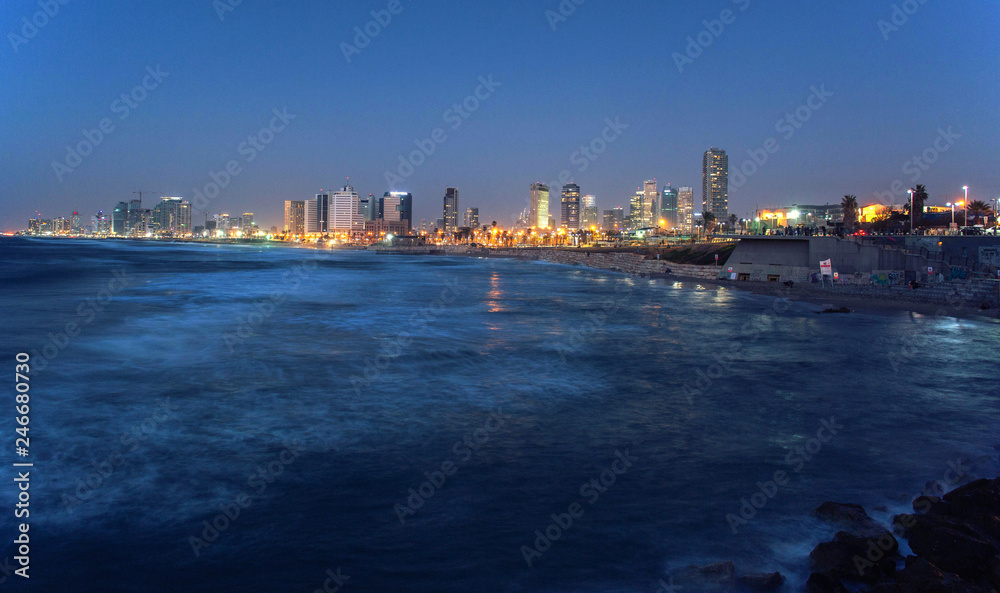 Night tel Aviv city beach background