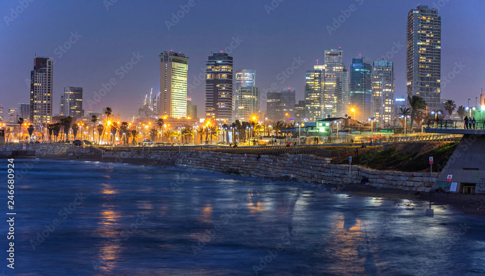 Fototapeta premium Night tel Aviv city beach background